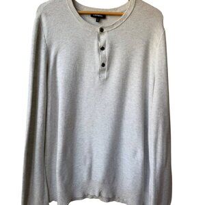 Express Mens Thermal‎ Henley Shirt Size XXL 2XL Gray Waffle Knit Cotton Preppy